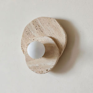 Olverai Elarune Sculpted Travertine Globe Wall Sconce