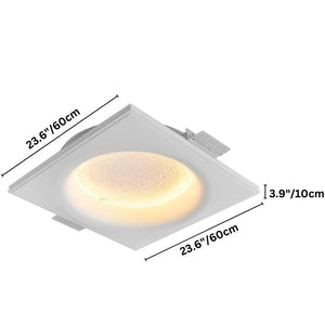"A square white ceiling light with a recessed center, showing dimensions of 23.6 inches (60cm) in width and length, and 3.9 inches (10cm) in depth."
